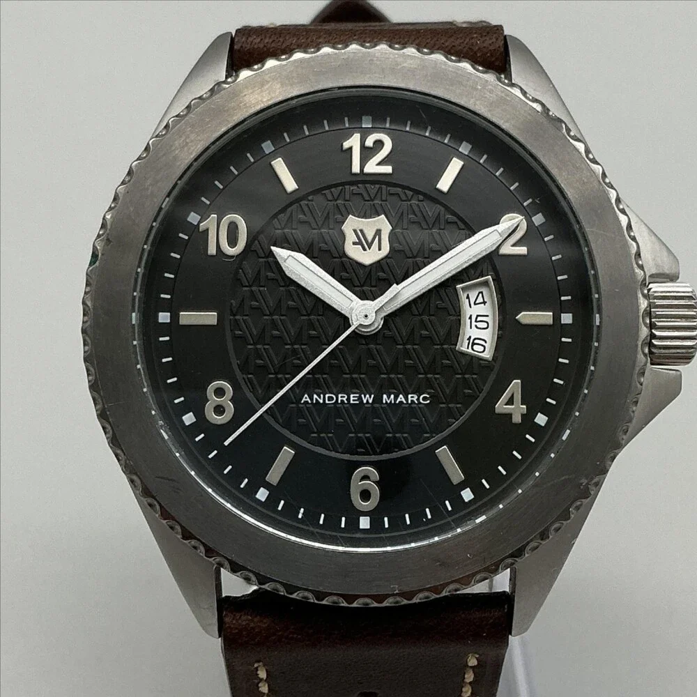 Andrew Marc Heritage Roadside Mens Watch 47mm Black Dial Date New Battery